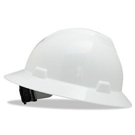 MSA White V-Gard Class E Type I Polyethylene Non-Slotted Hard Hat With Full Brim And Fas-Trac Suspension