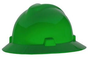 MSA Green V-Gard Class E Type I Polyethylene Non-Slotted Hard Hat With Full Brim And Fas-Trac Suspension