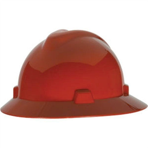 MSA Red V-Gard Class E Type I Polyethylene Non-Slotted Hard Hat With Full Brim And Fas-Trac Suspension