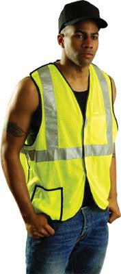 OccuNomix Medium Hi-Viz Yellow OccuLux Lightweight Polyester And Mesh Class 2 Break-Away Vest With Front Hook And Loop Closure, 2" 3M Scotchlite Reflective Tape Striping And 2 Pockets