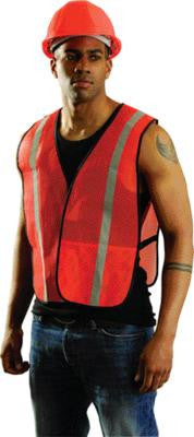 OccuNomix X-Large Orange OccuLux Lightweight Polyester And Mesh Non-ANSI Economy Vest With Front Hook And Loop Closure, 1" Silver Glass Bead Tape Striping, Side Elastic Straps And 1 Pocket