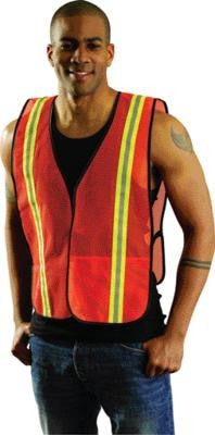 OccuNomix X-Large Orange OccuLux Lightweight Polyester And Mesh Non-ANSI Economy Vest With Front Hook And Loop Closure, 1-3/8" Silver Gloss Tape On Orange Trim, Side Elastic Straps And 1 Pocket