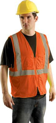 OccuNomix Small - Medium Orange OccuLux Lightweight Mesh Class 2 Economy Surveyor's Vest With Zipper Front Closure, 2" Silver Reflective Tape Striping And 12 Pockets