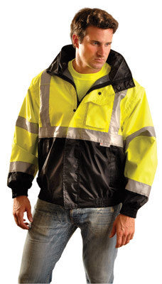 OccuNomix X-Large Yellow PVC Coated Polyester Class 3 Weather Resistant Bomber Jacket With Front Hook And Loop Closure, Side Elastic Straps And 1 Pocket