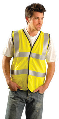 OccuNomix X-Large Hi-Viz Yellow OccuLux Flame Resistant Modacrylic Mesh Class 2 Deluxe Vest With FR Front Hook And Loop Closure, 2" 3M Scotchlite Reflective Tape Striping, FR Binding Thread And 1 Pocket