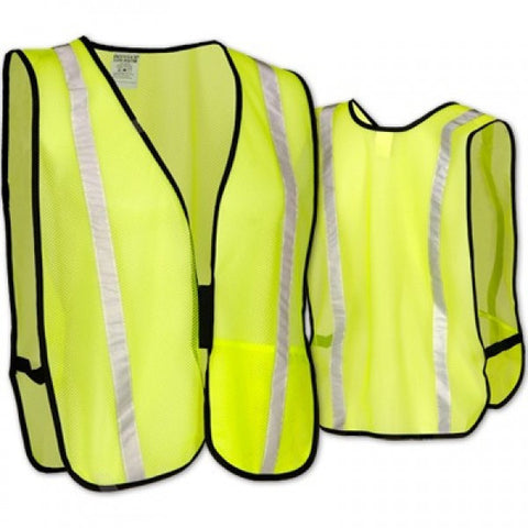 OccuNomix X-Large Yellow OccuLux Lightweight Polyester And Mesh Non-ANSI Economy Vest With Front Hook And Loop Closure, 1" Silver Glass Bead Tape Striping, Side Elastic Straps And 1 Pocket