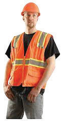 OccuNomix Medium Orange OccuLux Woven Twill Polyester Non-ANSI Economy Two-Tone Vest With Zipper Front Closure, 3/4" White Gloss Tape Striping On Yellow Trim And 10 Pockets