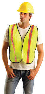 OccuNomix X-Large Yellow OccuLux Lightweight Polyester And Mesh Non-ANSI Economy Vest With Front Hook And Loop Closure, 1-3/8" Silver Gloss Tape On Orange Trim, Side Elastic Straps And 1 Pocket