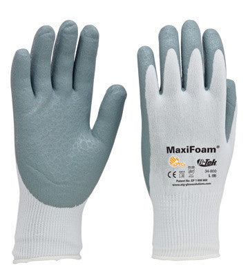 Protective Industrial Products Small MaxiFoam By ATG 15 Gauge Gray Foam And Nitrile Dipped Palm And Fingertip Coated Work Gloves With White Seamless Knit Nylon Liner And Continuous Knit Cuff