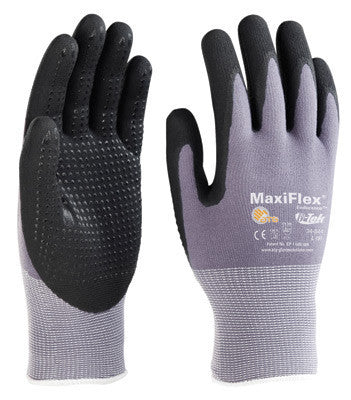 Protective Industrial Products Large MaxiFlex Endurance by ATG 15 Gauge Coated Work Gloves With Gray Nylon Liner, Black Micro-Foam Nitrile Dotted Palm And Fingertips And Continuous Knitwrist