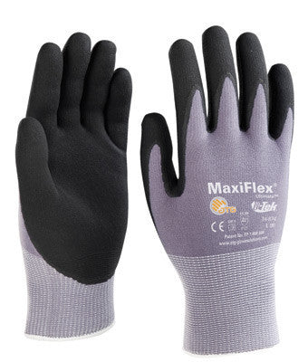 Protective Industrial Products X-Large MaxiFlex Ultimate by ATG 15 Gauge Coated Work Gloves With Gray Nylon And Lycra Liner, Black Micro-Foam Nitrile Coated Palm And Fingertips And Continous Knitwrist