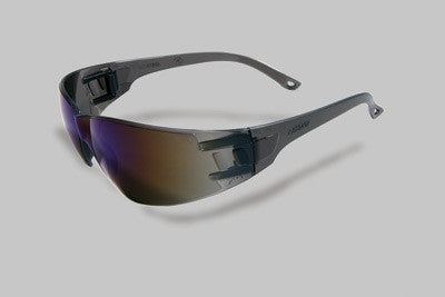 Radnor Classic Series Safety Glasses With Gray Frame And Blue Polycarbonate Anti-Scratch Mirror Lens