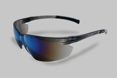 Radnor Classic Plus Series Safety Glasses With Gray Frame And Blue Polycarbonate Hard Coat Mirror Lens