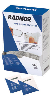 Radnor 5" X 8" Pre-Moistened Lens Cleaning Towelettes (Individually Packaged) (100 Per Dispenser Box)