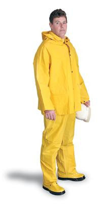 Radnor Large Yellow .32 mm Polyester And PVC 3 Piece Rain Suit (Includes Jacket With Front Snap Closure, Detached Hood And Snap Fly Bib Pants)