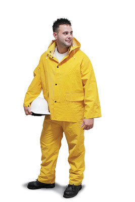 Radnor 4X Yellow .35 mm Polyester And PVC 3 Piece Rain Suit (Includes Jacket With Front Snap Closure, Detached Hood And Snap Fly Bib Pants)