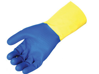 Radnor Size 10 Yellow 12" Flock Lined 22 Mil Latex Gloves With Blue Neoprene Coating And Embossed Grip Pattern