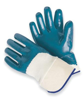 Thin nitrile rubber coated cotton lined work gloves, woven wrist