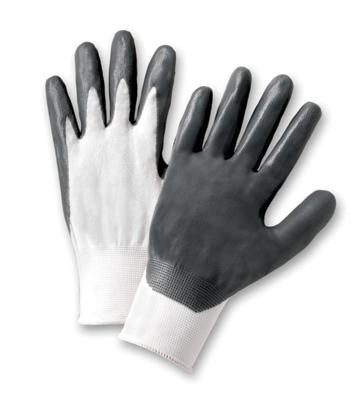 Radnor X-Small Gray Nitrile Palm And Finger Coated Work Gloves With Seamless 13 Gauge White Nylon Knit Liner And Knit Wrists