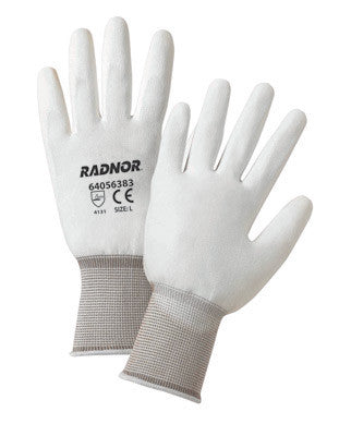 Radnor Large White Premium Polyurethane Palm Coated Work Gloves With 15 Gauge Nylon Liner