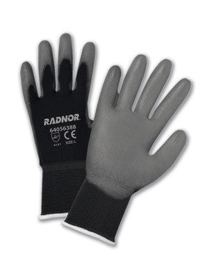 Radnor 2X 15 Gauge Gray Premium Polyurethane Palm Coated Work Gloves With Black Nylon Liner