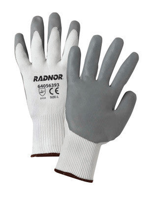 Radnor Medium White Premium Foam Nitrile Palm Coated Work Glove With 15 Gauge Seamless Nylon Liner And Knit Wrist