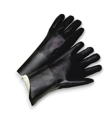 Radnor Large 14" Black Double Dipped PVC Glove With Sandpaper Grip And Interlock Lining