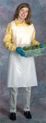 Radnor 28" X 55" White 1.5 mil Medium Weight, Embossed Polyethylene Disposable Bib Apron With Top Loop And Side Ties