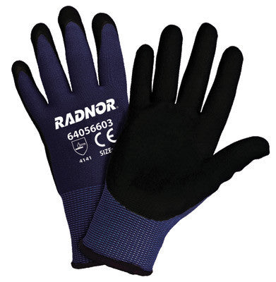 Radnor 2X 15 Gauge Black Nylon Microfoam Nitrile Palm Coated Work Gloves With Blue Seamless Nylon Liner And Dotted Finish