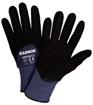 Radnor Small 15 Gauge Black Nylon Microfoam Nitrile 3/4 Coated Work Gloves With Blue Seamless Nylon Liner