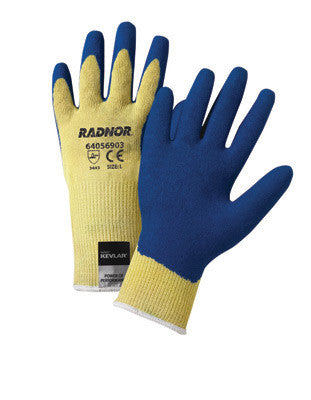 Radnor X-Large Yellow 10 Gauge Kevlar String Knit Gloves With Blue Latex Crinkle Finish Palm And Thumb Coating