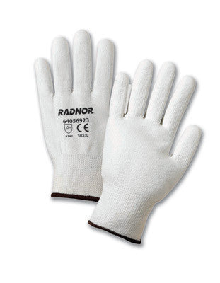 Radnor Medium White Polyurethane Palm Coated HPPE Gloves With 13 Gauge Seamless Liner