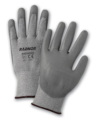 Radnor Medium Gray Polyurethane Palm Coated HPPE Gloves With 13 Gauge Seamless Liner