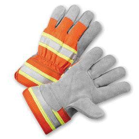 Radnor X-Large Select Shoulder Leather Palm Gloves With Rubberized Safety Cuff, Fluorescent Orange Polyester Back And Silver Reflective Tape On Knuckles And Cuff