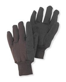 Radnor Ladies Brown 9 Ounce Cotton/Polyester Blend Jersey Gloves With Knitwrist And PVC Dotted Palm, Thumb And Index Finger