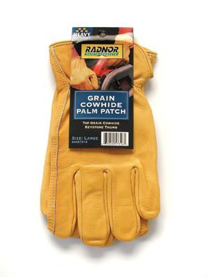Radnor Large Premium Grain Double Leather Palm Cowhide Unlined Drivers Gloves With Keystone Thumb, Slip-On Cuff, Double Stitched Hem And Shirred Elastic Back (Carded)