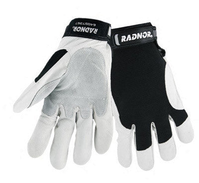 Radnor Small Full Finger Grain Goatskin Mechanics Gloves With Hook And Loop Cuff, Leather Palm And Thumb Reinforcement, Spandex Back And Reinforced Fingertips