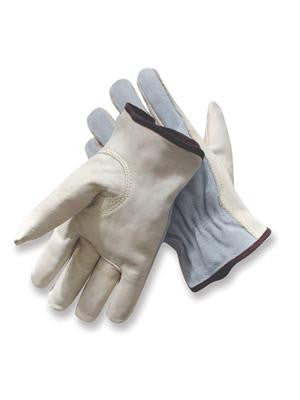 Radnor 2X Grain Palm Split Cowhide Back  Leather Unlined Drivers Gloves With Keystone Thumb, Slip-On Cuff, Color-Coded Hem And Shirred Elastic Back