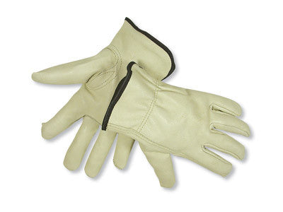 Radnor Small Tan Pigskin Fleece Lined Cold Weather Gloves With Keystone Thumb, Slip On Cuffs, Color Coded Hem And Shirred Elastic Wrist