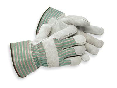 Radnor Medium Shoulder Grade Split Leather Palm Gloves With Safety Cuff, Striped Canvas Back And Leather Reinforced Knuckle Strap, Pull Tab, Index Finger And Fingertips