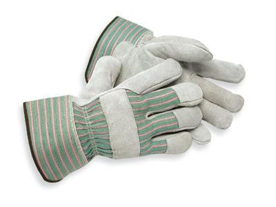 Radnor Small Shoulder Grade Split Leather Palm Gloves With Safety Cuff, Striped Canvas Back And Leather Reinforced Knuckle Strap, Pull Tab, Index Finger And Fingertips