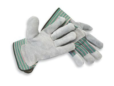 Radnor Small Select Shoulder Grade Split Leather Palm Gloves With Rubberized Safety Cuff, Striped Canvas Back, Wing Thumb And Leather Reinforced Knuckle Strap, Pull Tab, Index Finger And Fingertips