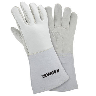 Radnor Large Gray 14" Grain Elkskin Foam Lined Welders Glove With Reinforced Straight Thumb And Stiff Cowhide Cuff (Carded)