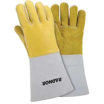 Radnor X-Large Gold 14" Grain Elkskin Foam Lined Welders Glove With Reinforced Straight Thumb And Stiff Cowhide Cuff (Carded)