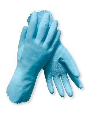 Radnor Medium Blue 12" Flock Lined 18 MIL Textured Palm Natural Latex Glove
