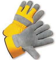 Radnor 2X Premium Select Shoulder Grade Split Leather Palm Gloves With Yellow Rubberized Safety Cuff, Heavy Yellow Canvas Back And Reinforced Knuckle Strap, Pull Tab, Index Finger And Fingertips