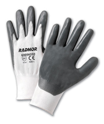 Radnor Large White Nitrile Coated Nylon Gloves With 13 Gauge Nylon Knit Liner And Knit Wrists