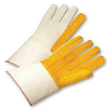 Radnor Men's White And Gold 16 Ounce 100% Cotton Chore Gloves With Gauntlet Cuff, Straight Thumb, Canvas Back And Rayon Lining