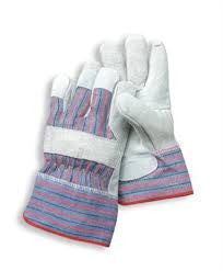 Radnor Ladies Economy Grade Split Leather Palm Gloves With Safety Cuff, Striped Canvas Back And Reinforced Knuckle Strap, Pull Tab, Index Finger And Fingertips