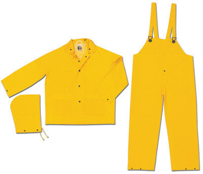 River City Garments 2X Yellow Classic .35 mm Polyester And PVC Flame Resistant 3 Piece Rain Suit (Includes Jacket With Front Snap Closure, Detached Hood And Snap Fly Bib Pants)